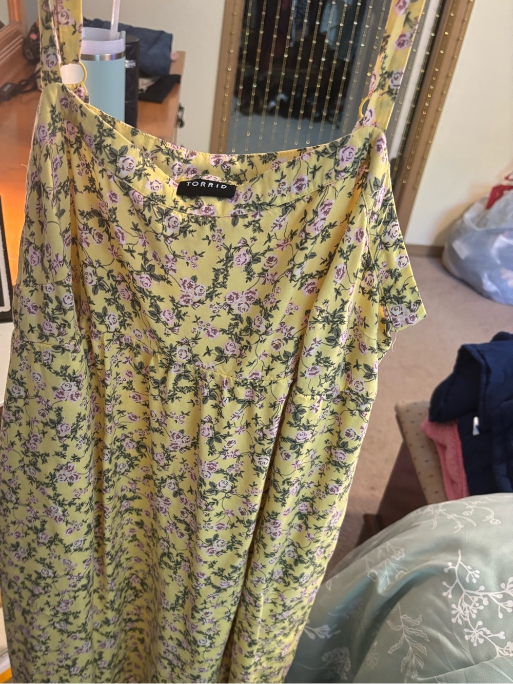 torrid Yellow Floral Dress with Pink Rose Print
